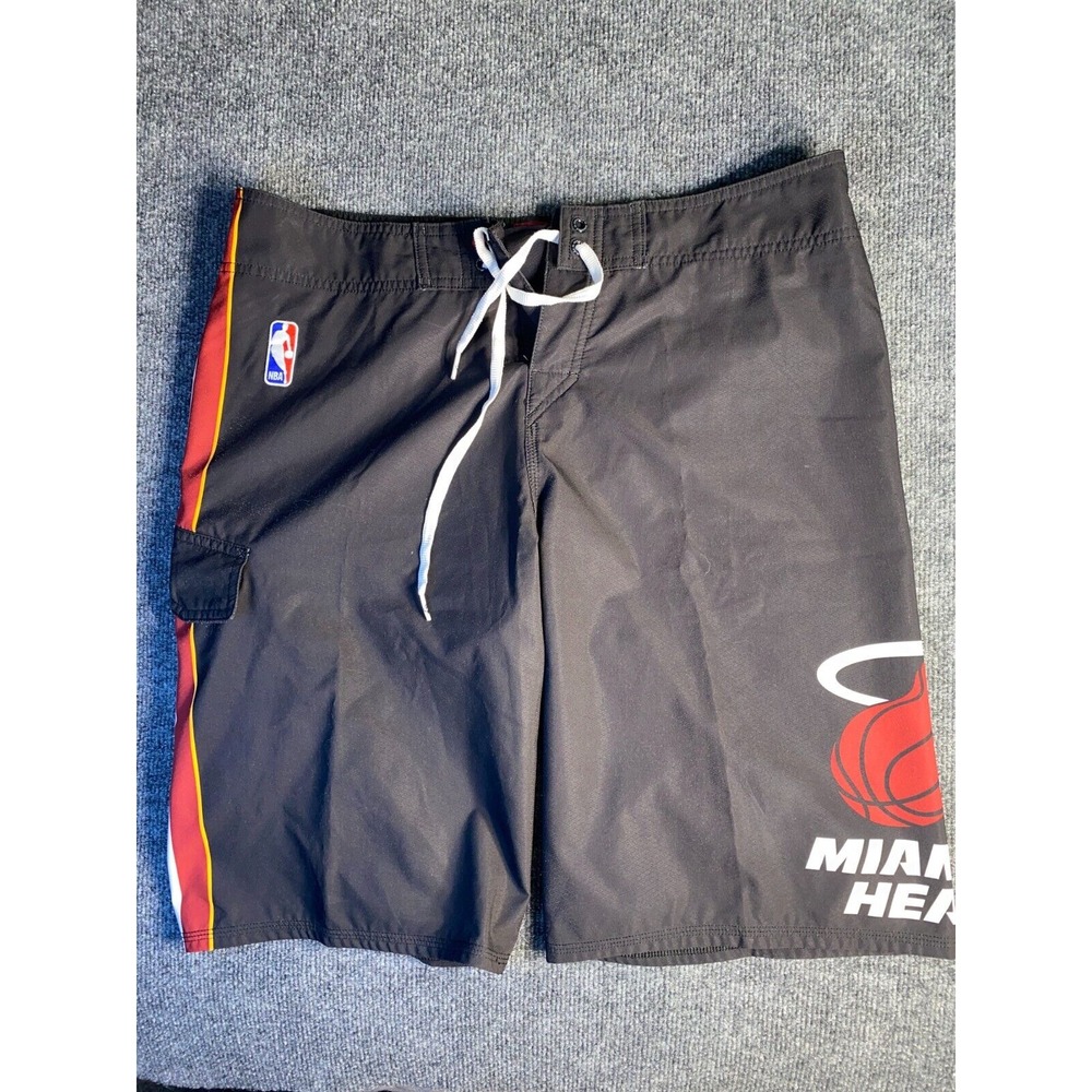 NBA Miami Heat Quiksilver Board Shorts Basketball Mens 34 Black Drawstring Waist